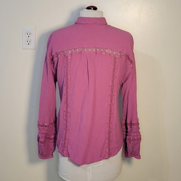 Free People (Women's Large) Summer Stars Pink Cotton Modal Button Down Shirt - Picture 3 of 8